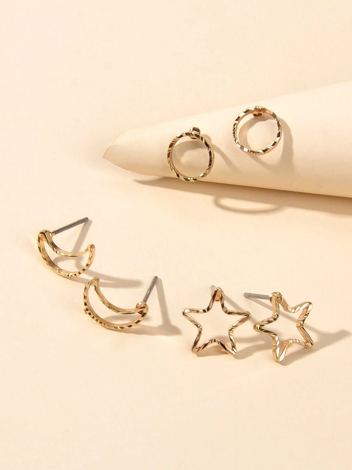 3pairs Moon & Star Design Stud Earrings - FD ⚡