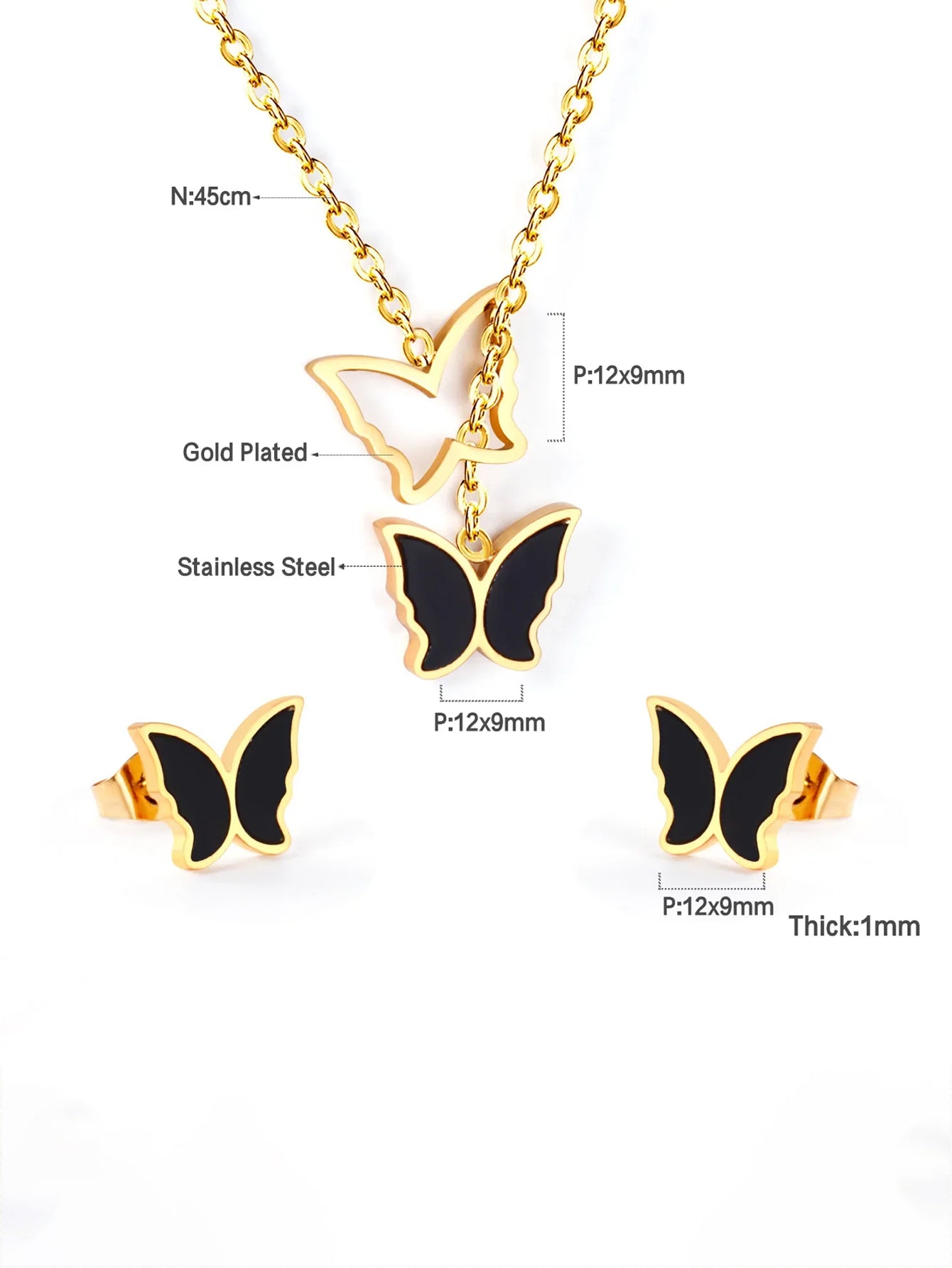 3pcs Butterfly Earring Necklace Stainless Steel Jewelry set  - FD ⚡