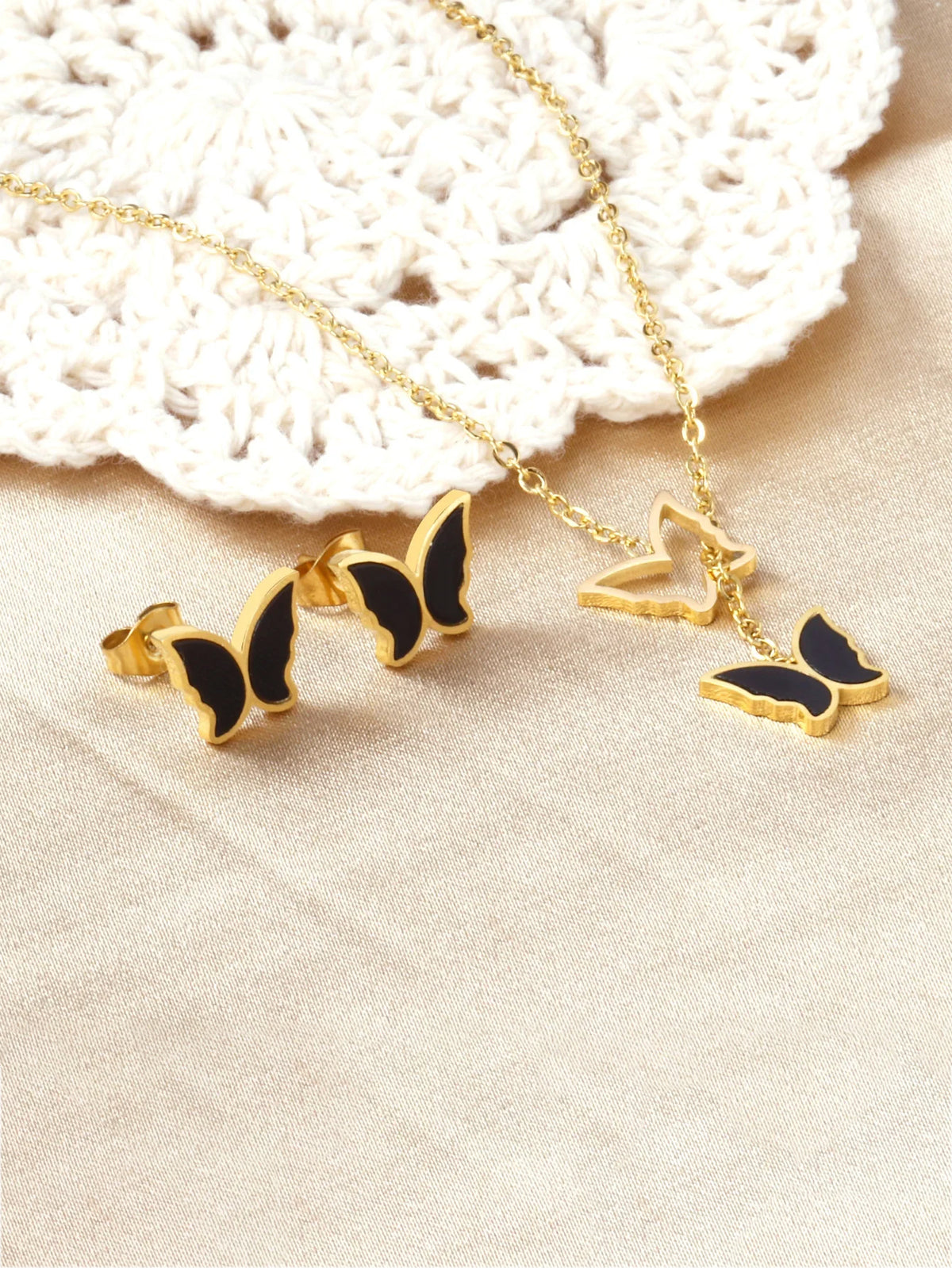 3pcs Butterfly Earring Necklace Stainless Steel Jewelry set  - FD ⚡