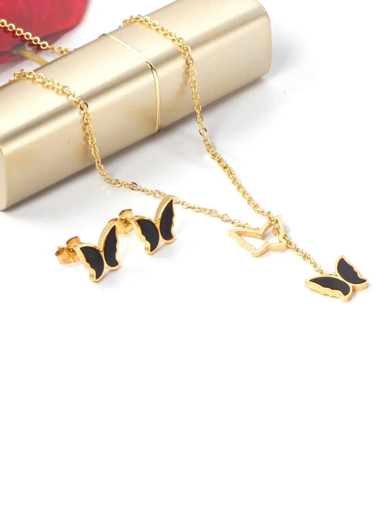 3pcs Butterfly Earring Necklace Stainless Steel Jewelry set  - FD ⚡