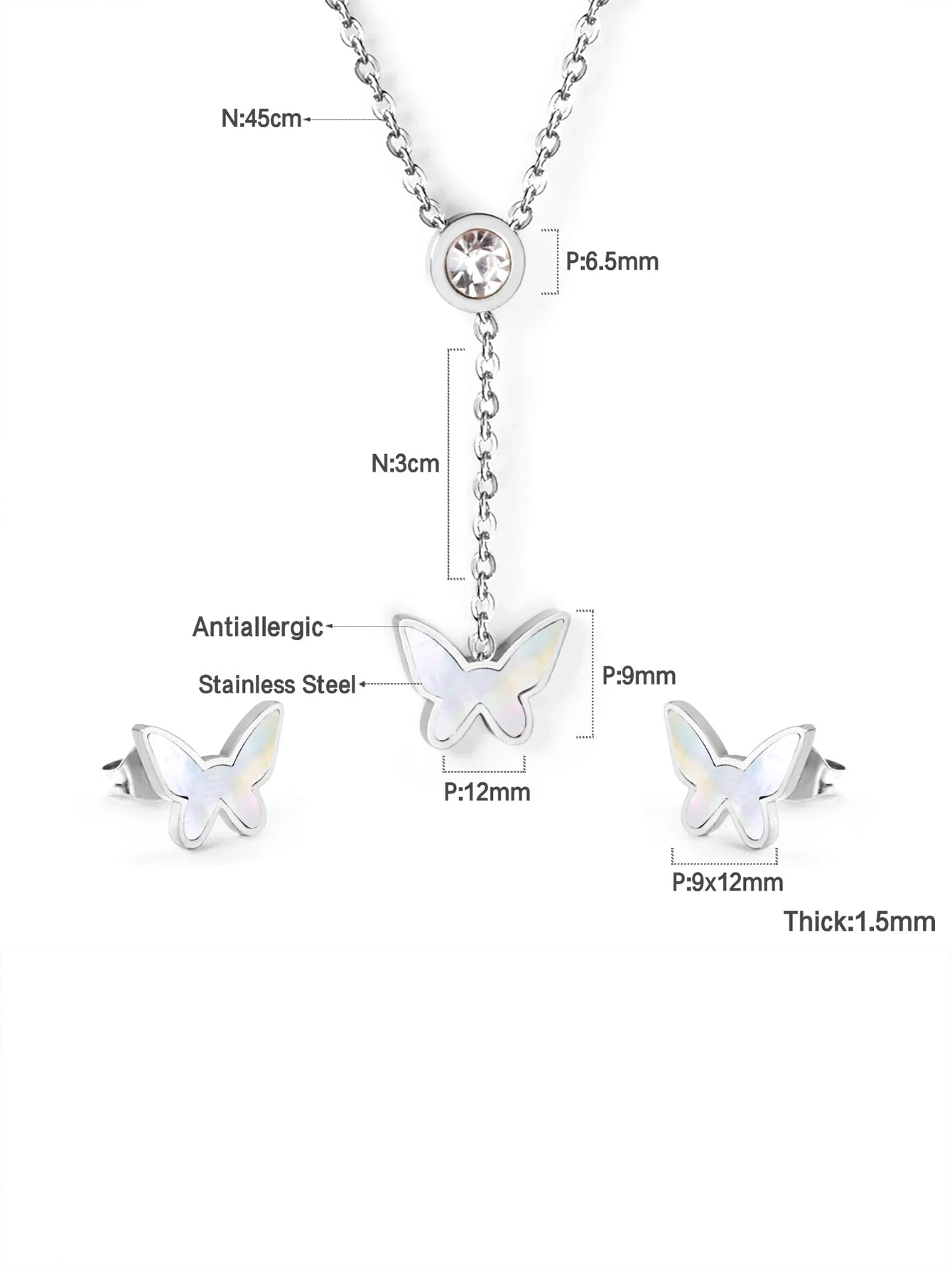 3pcs Butterfly Stainless Steel Pearl Jewelry Set - FD ⚡
