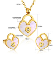 3pcs Heart Lock Charm Jewelry Set