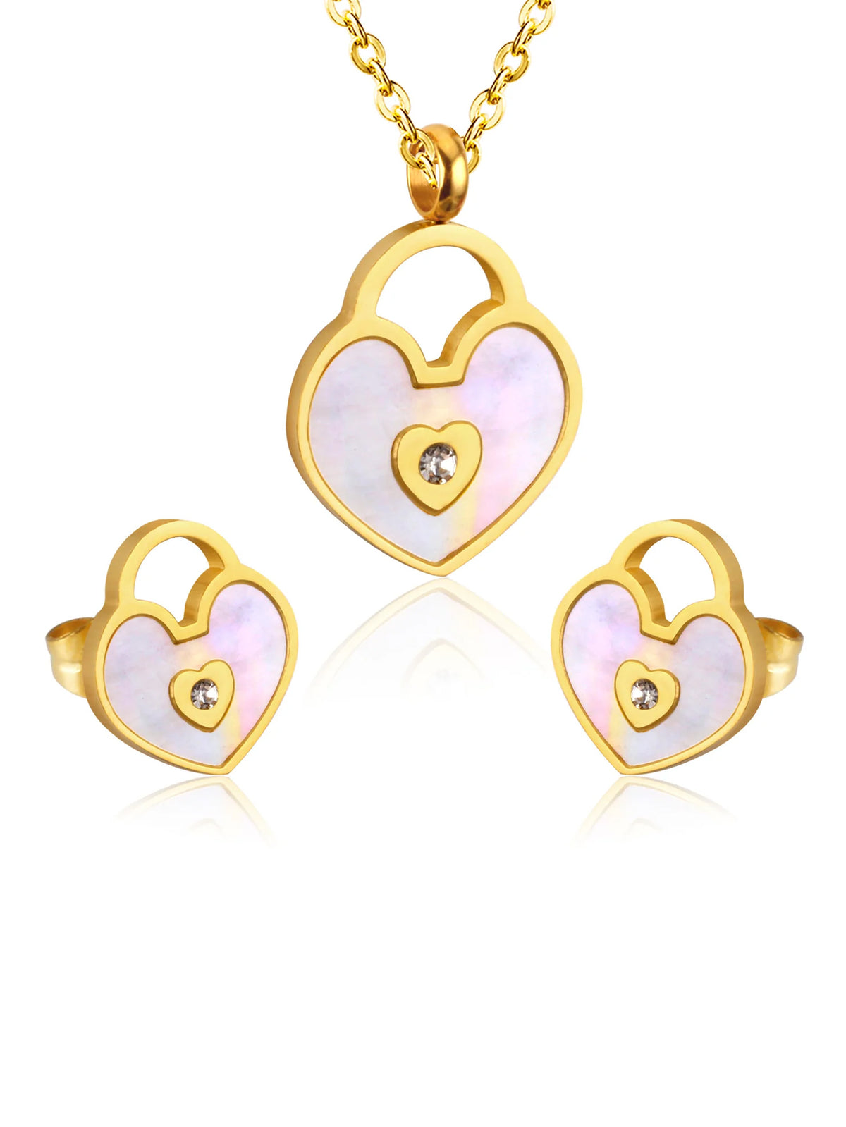 3pcs Heart Lock Charm Jewelry Set