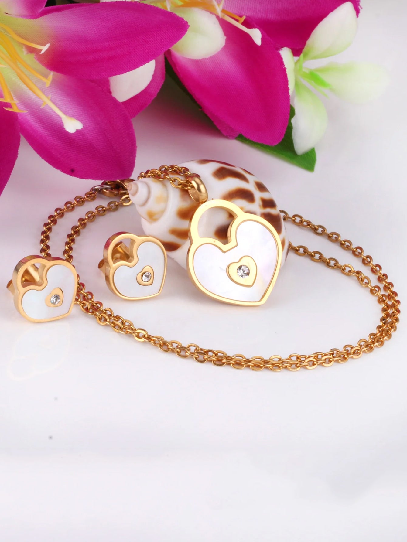 3pcs Heart Lock Charm Jewelry Set