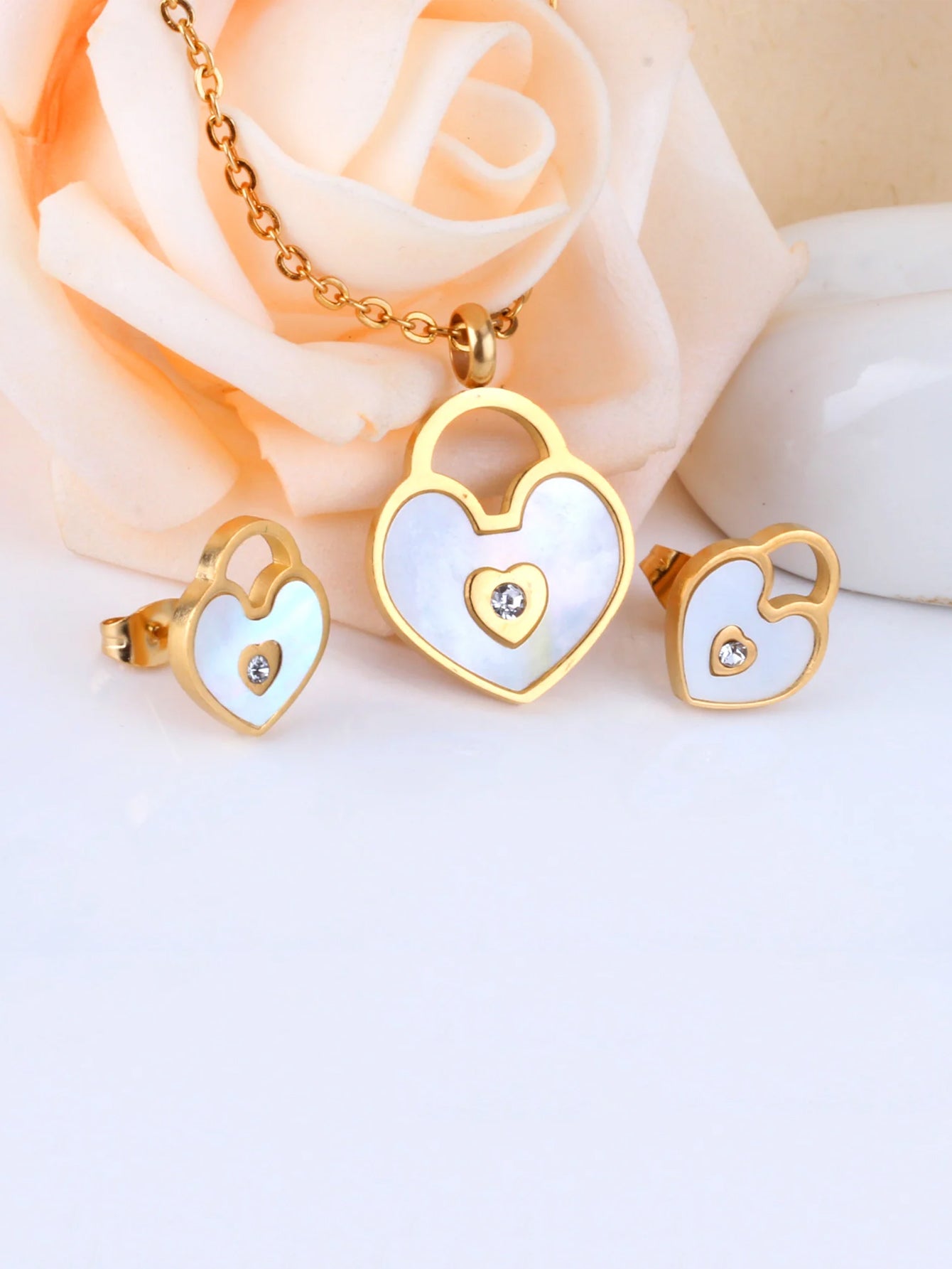 3pcs Heart Lock Charm Jewelry Set