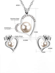 3pcs Heart & Pearl Charm Jewelry Set