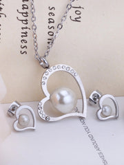 3pcs Heart & Pearl Charm Jewelry Set