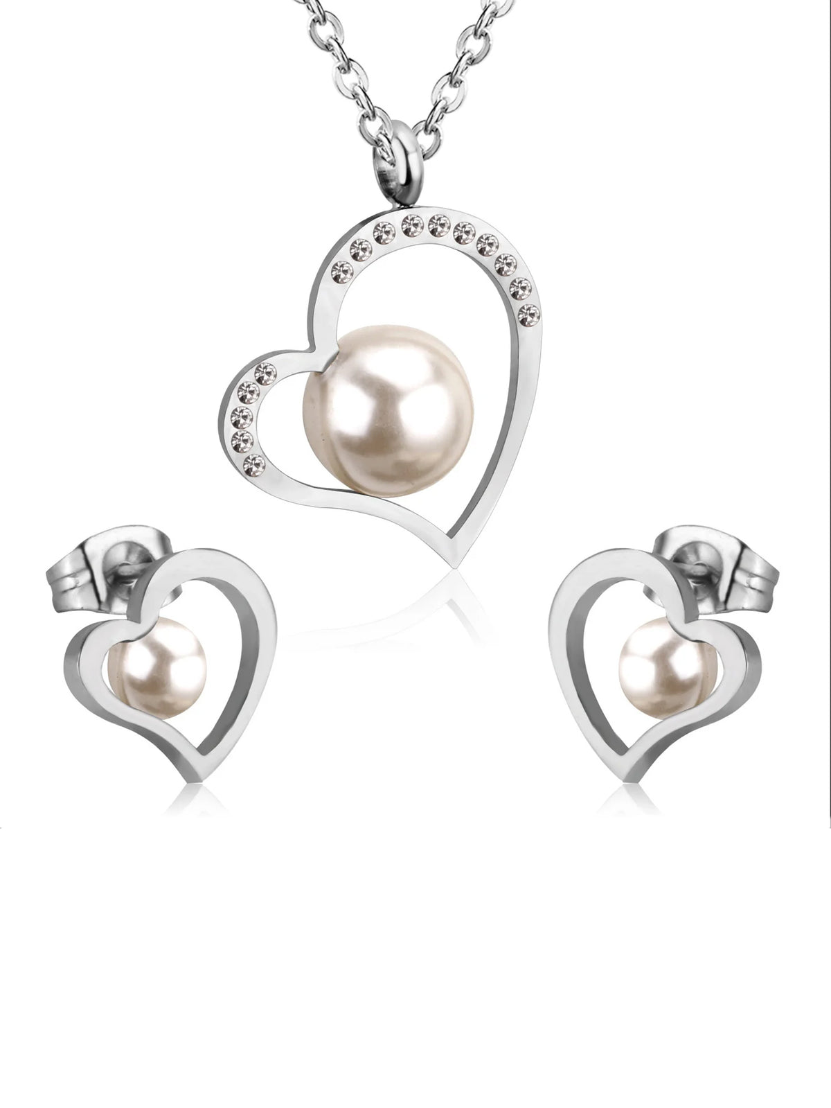 3pcs Heart & Pearl Charm Jewelry Set