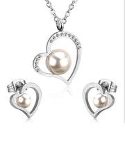 3pcs Heart & Pearl Charm Jewelry Set