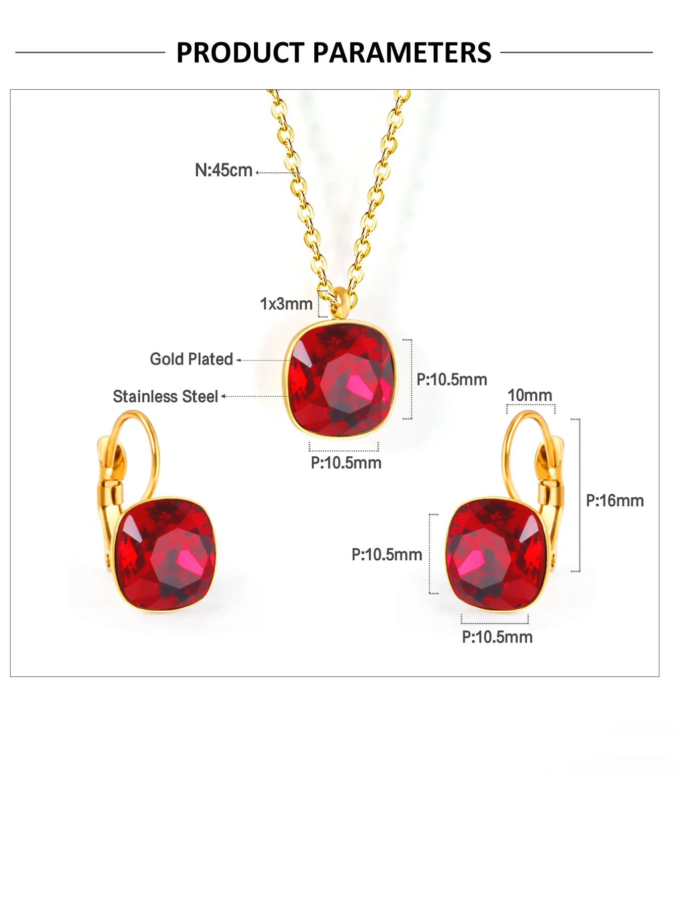 3pcs Stainless Steel Gold Necklace Earrings Jewelry Set