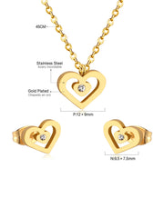 3pcs Stainless Steel Heart Shaped Earring and Necklace Jewelry Set - FD ⚡