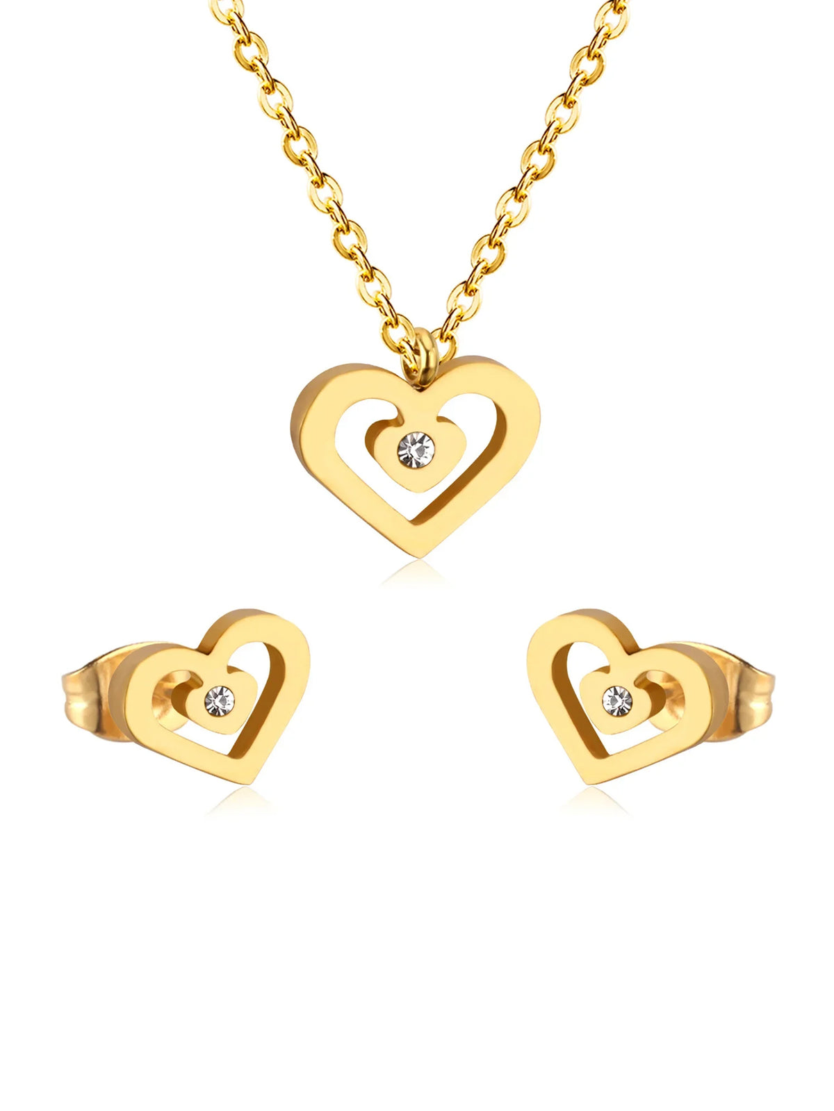 3pcs Stainless Steel Heart Shaped Earring and Necklace Jewelry Set - FD ⚡