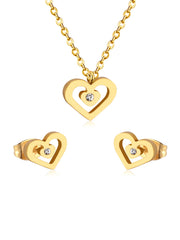 3pcs Stainless Steel Heart Shaped Earring and Necklace Jewelry Set - FD ⚡