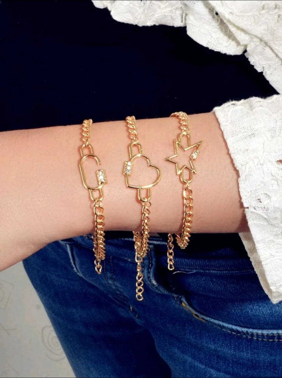 3pcs Heart Decor Chain Bracelet  - FD ⚡