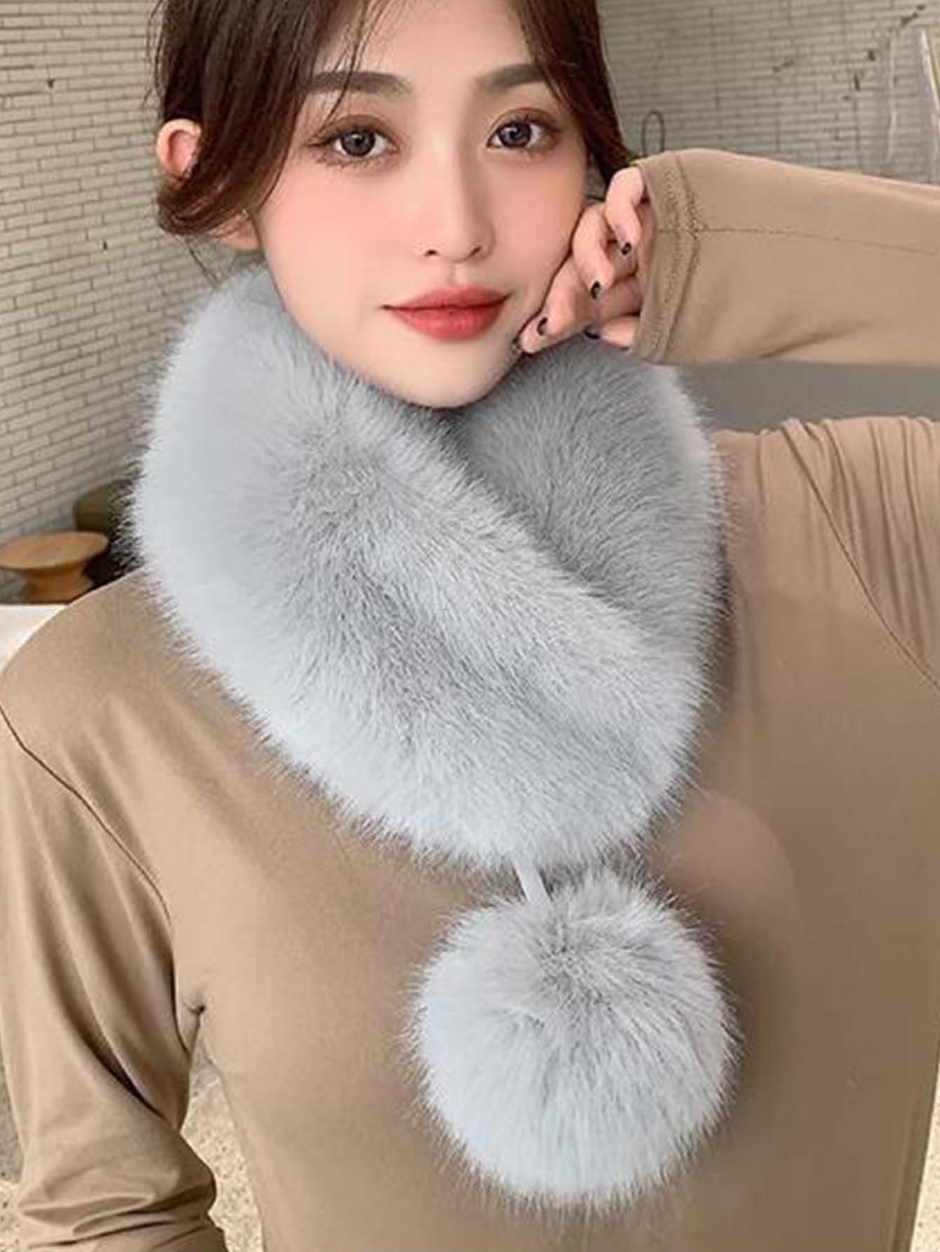 1pc Solid Color Premium Plush Ball Classic Neck Warmer - FD ⚡