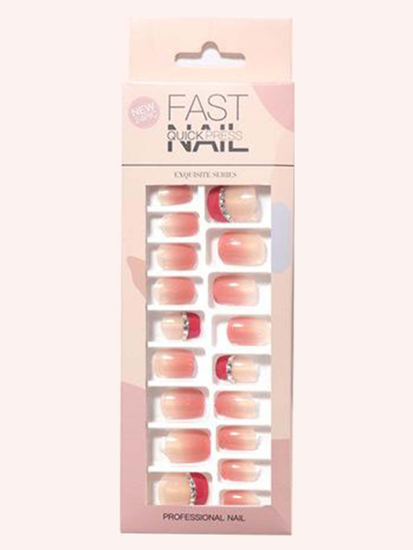 24pcs Multicolor Fake Nail & 1pc Tape - FD ⚡