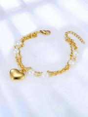 Heart Charm Pearl Decor Layered Bracelet - FD ⚡