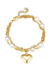 Heart Charm Pearl Decor Layered Bracelet - FD ⚡