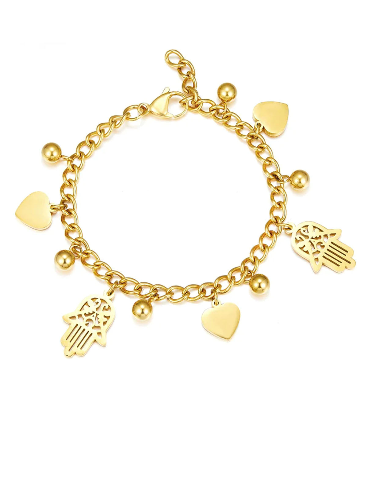Hamsa Charm Heats & Bead Decor Chain Bracelet