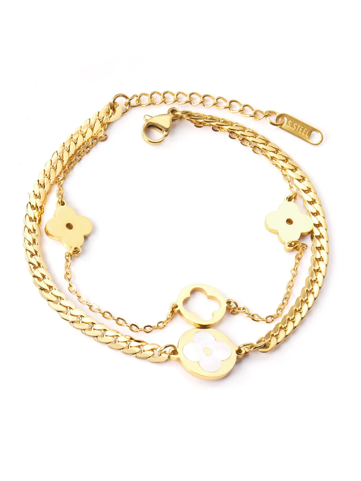 Clover Charm Layered Chain Bracelet