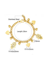 Hamsa Charm Heats & Bead Decor Chain Bracelet
