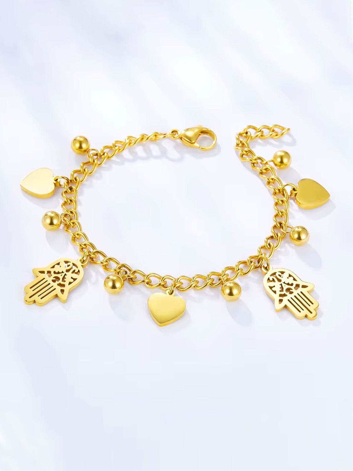 Hamsa Charm Heats & Bead Decor Chain Bracelet