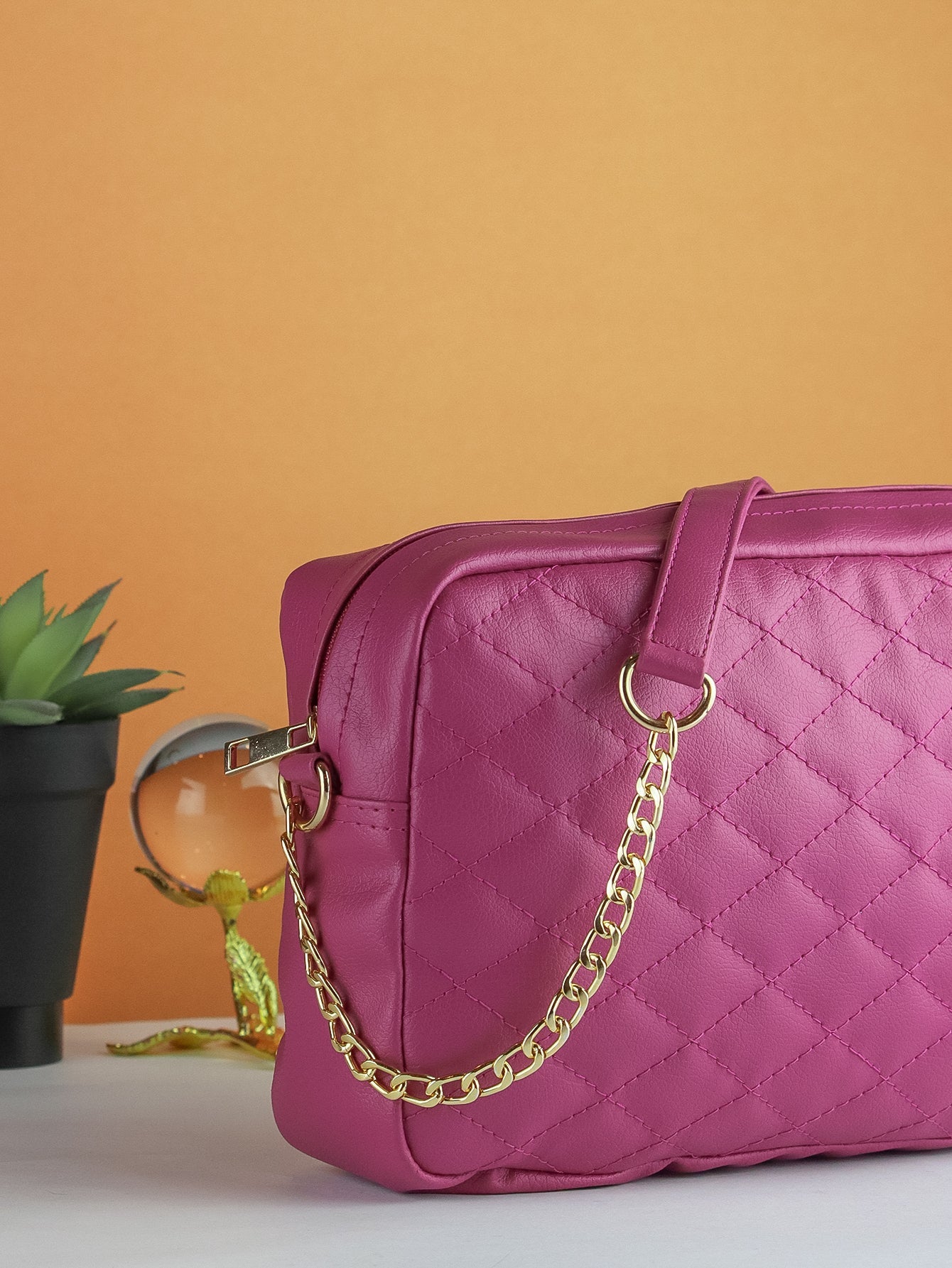 Minimalist Quilted Pattern Crossbody Bag - Pink - FD ⚡