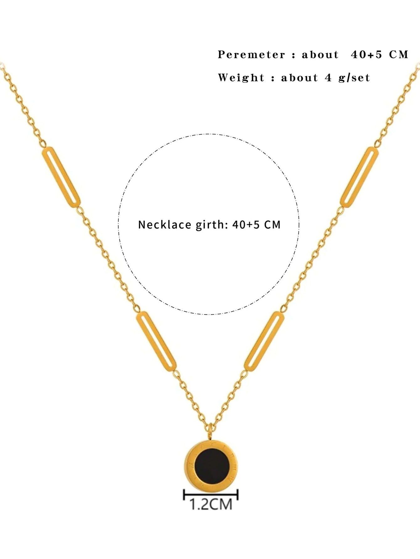 1pc Stainless Steel Roman Numerals Detail Round Charm Necklace - Multicolor - FD ⚡