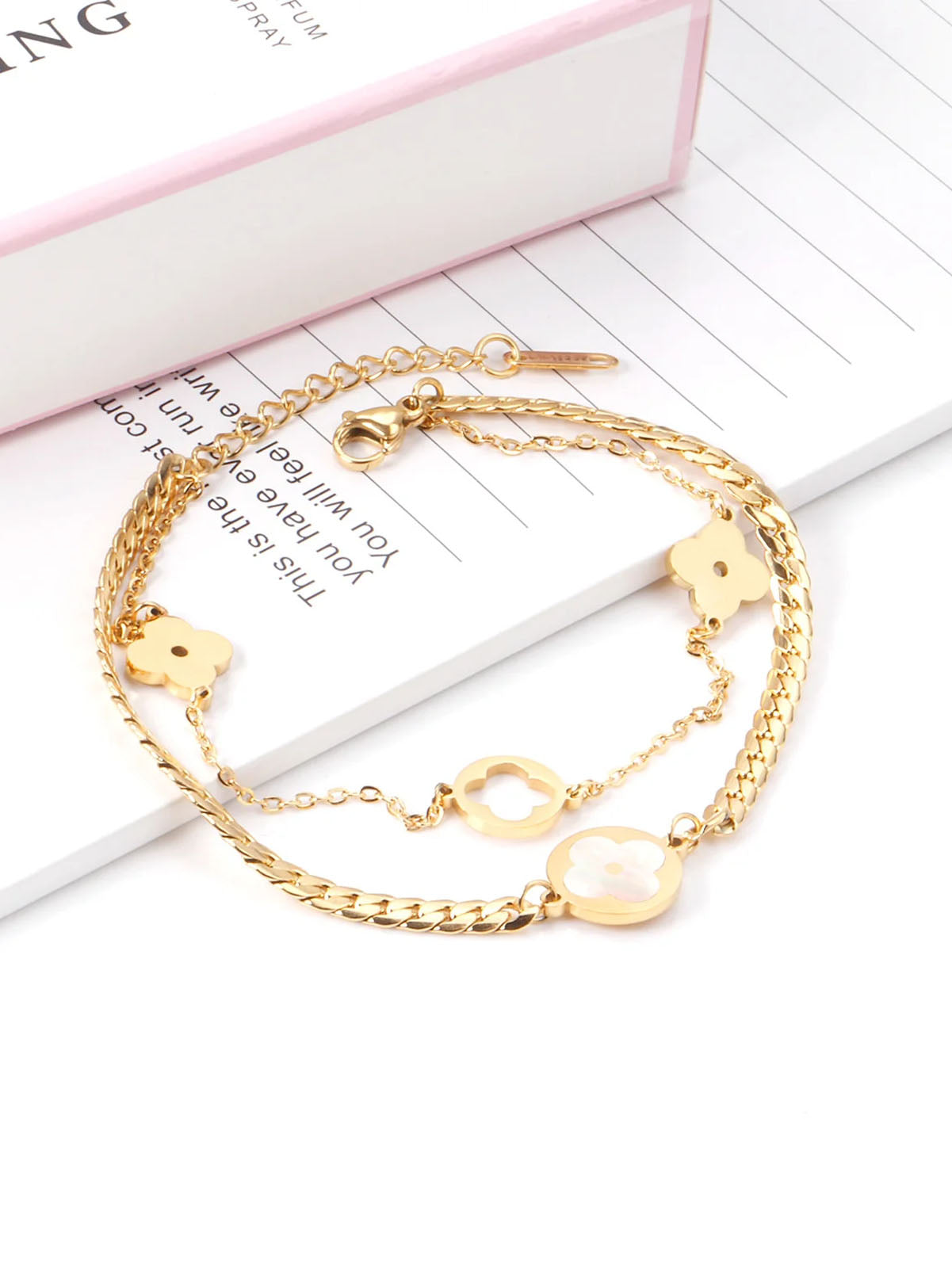 Clover Charm Layered Chain Bracelet