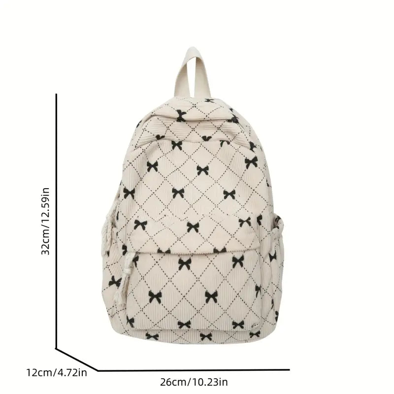 Mini Corduroy Ribbon Design Backpack In Beige