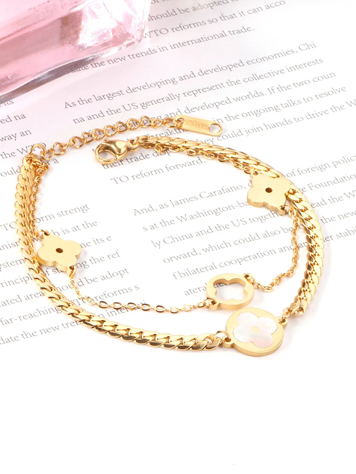 Clover Charm Layered Chain Bracelet