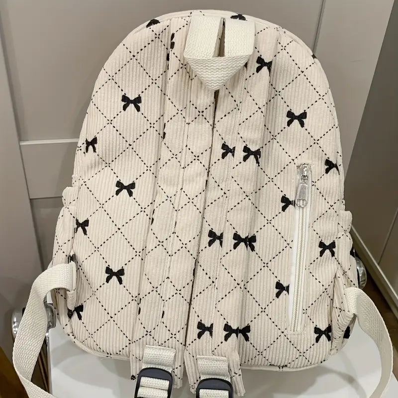 Mini Corduroy Ribbon Design Backpack In Beige