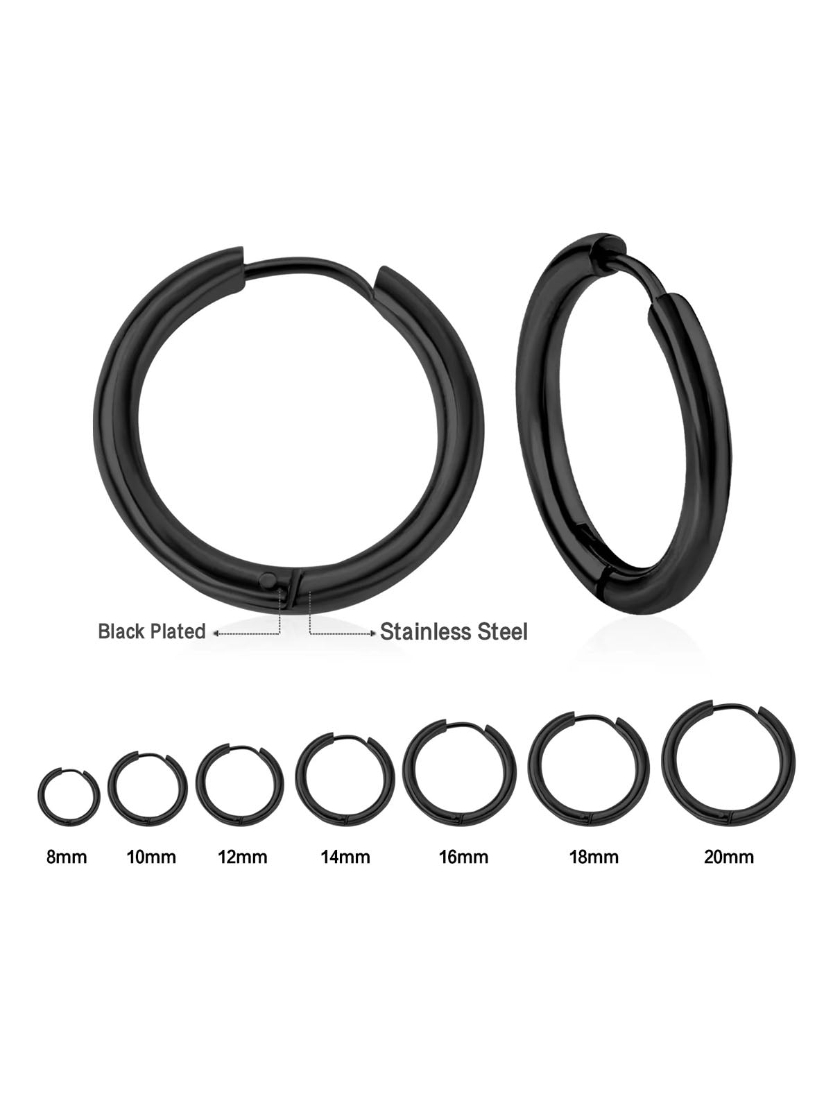Stainless Steel Black Hoop Earrings - FD ⚡