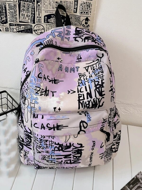 Allover Letter Graphic Zip Backpack