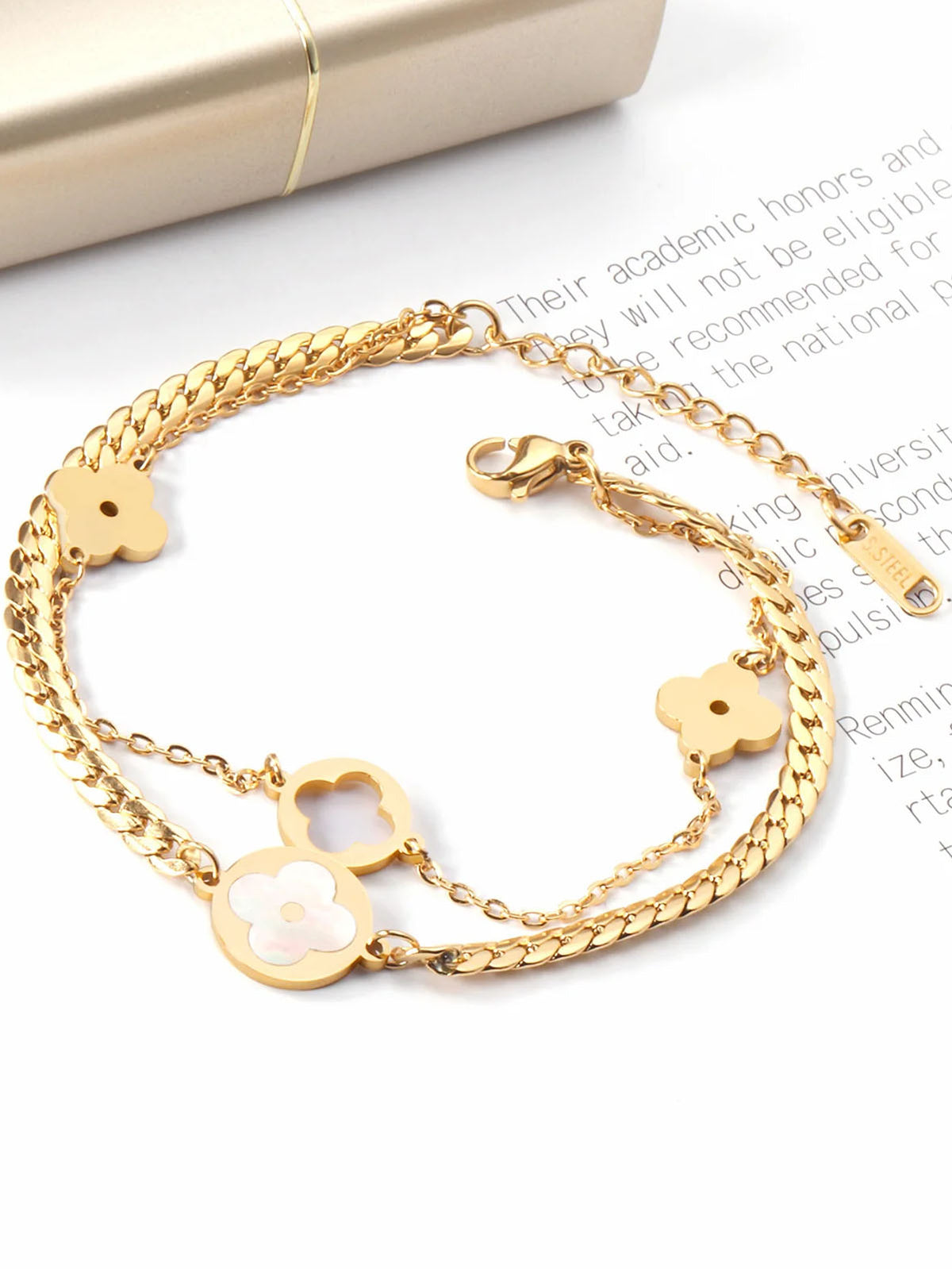 Clover Charm Layered Chain Bracelet
