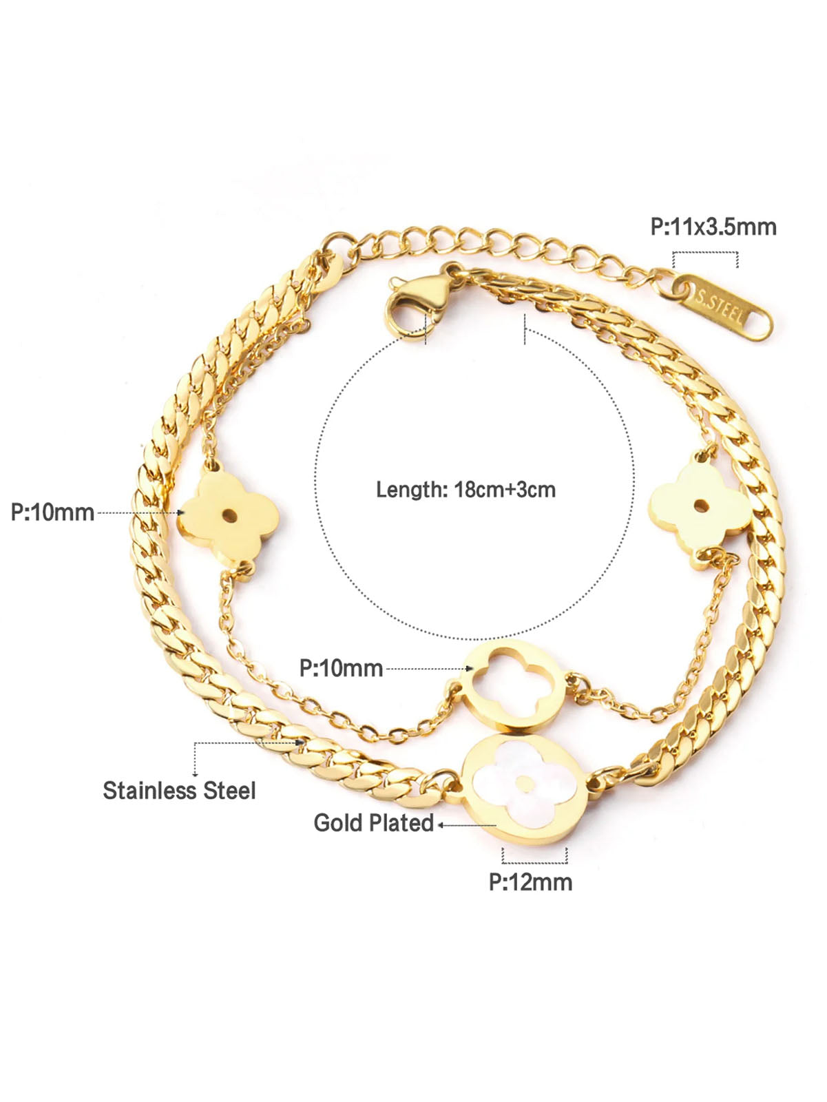 Clover Charm Layered Chain Bracelet