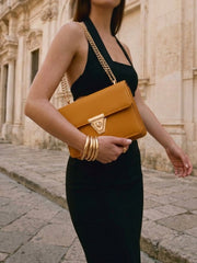 Alexandra Twist Lock Flap Square Bag  - Tangerine