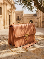 Alexandra Twist Lock Flap Square Bag - Apricot