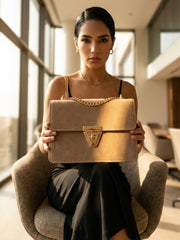Alexandra Twist Lock Flap Square Bag - Light Brown