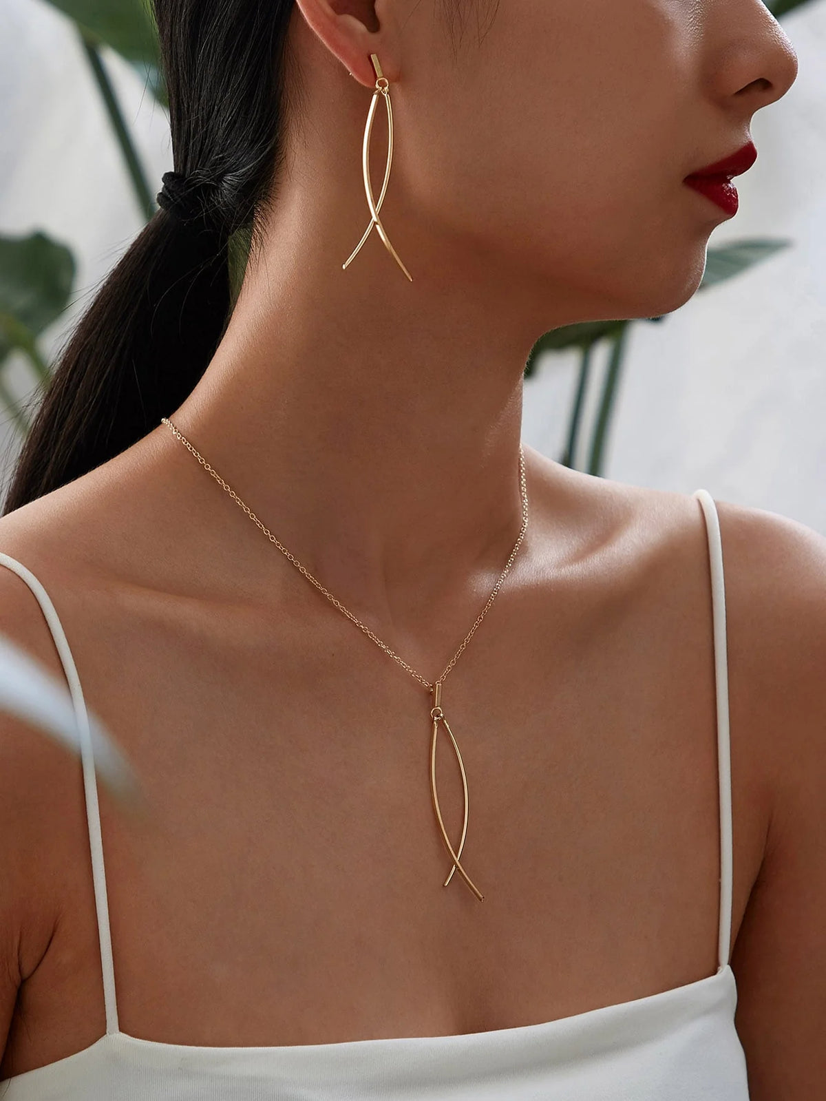 Bar Charm Necklace & Earrings 1pair  - FD ⚡