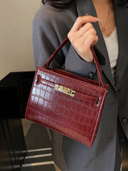 Croc Embossed Solid Burgundy PU Strapped Square Crossbody Bag