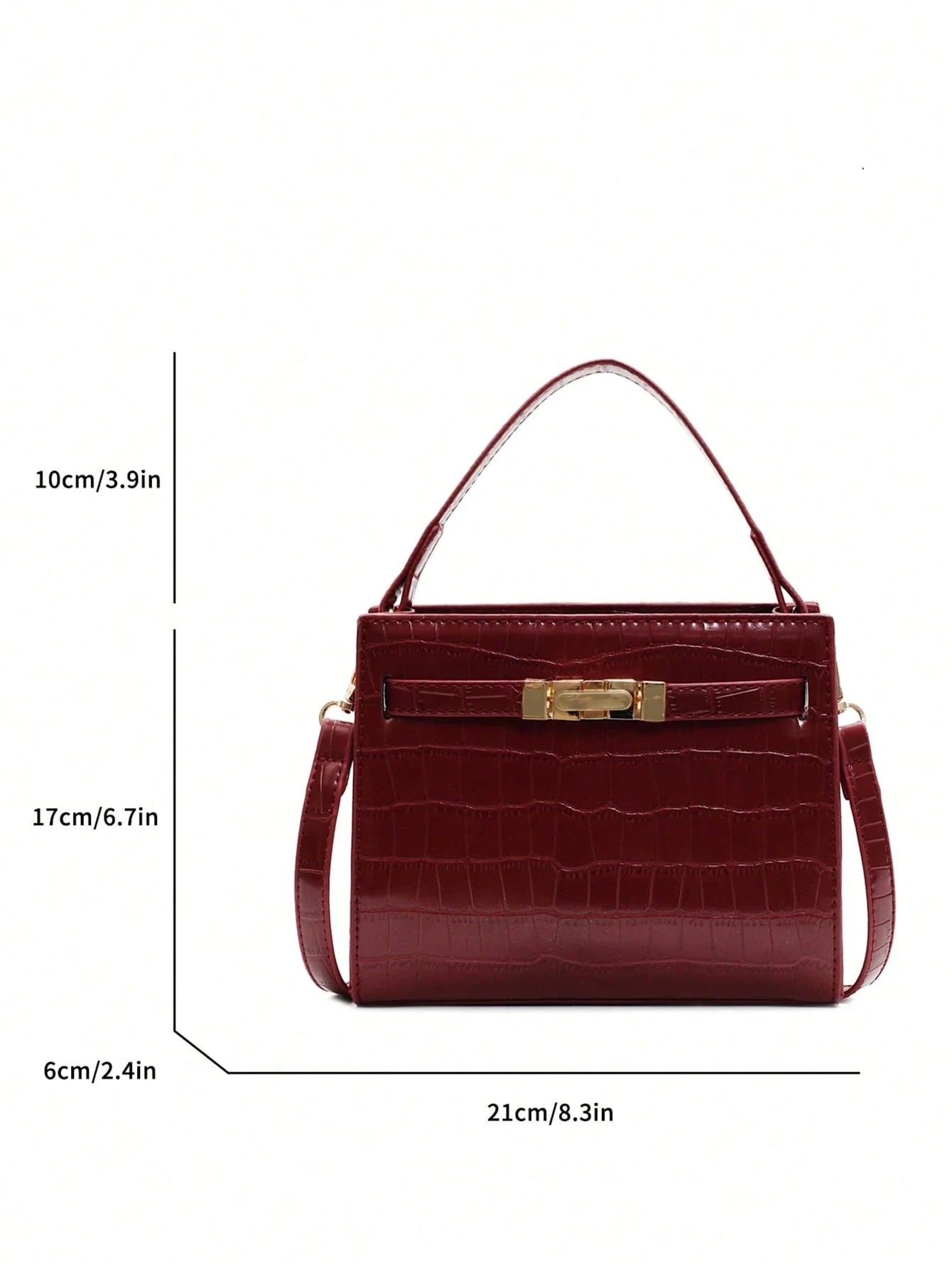 Croc Embossed Solid Burgundy PU Strapped Square Crossbody Bag