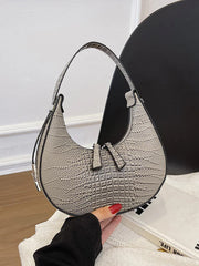 Crocodile Embossed Shoulder Bag - Grey - FD ⚡