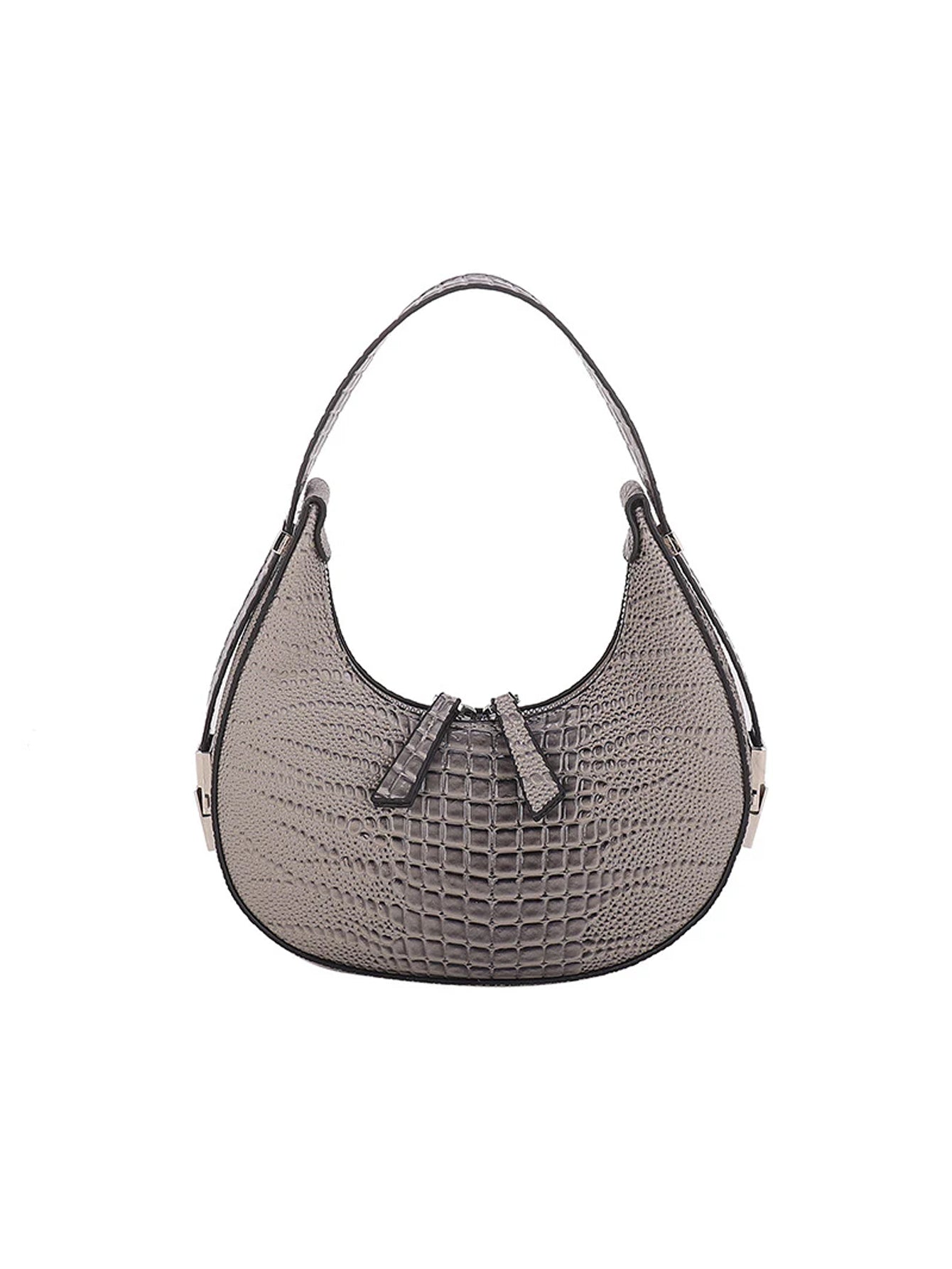 Crocodile Embossed Shoulder Bag - Grey - FD ⚡