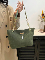 Deer Pendant Embellished Large Capacity Chain Strap Shoulder Bag - Army Green