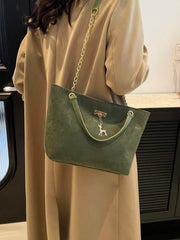 Deer Pendant Embellished Large Capacity Chain Strap Shoulder Bag - Army Green