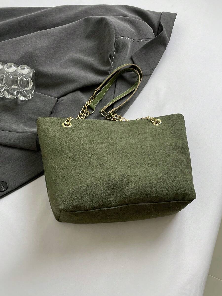 Deer Pendant Embellished Large Capacity Chain Strap Shoulder Bag - Army Green
