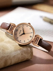Minimalist Round Dial Brown Strap Quartz Watch
