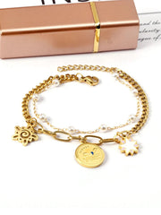Stainless Steel Double Layer Pendant Chain Bracelet - FD ⚡