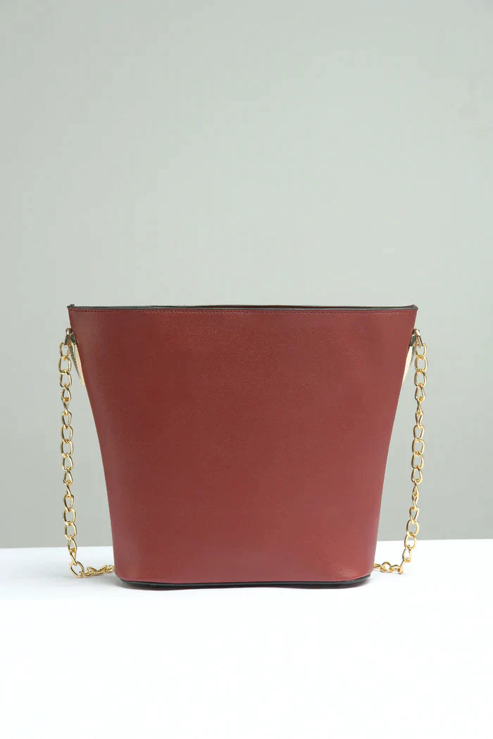 2pcs Bucket Tote Bag With Pouch - Burgundy - FD ⚡